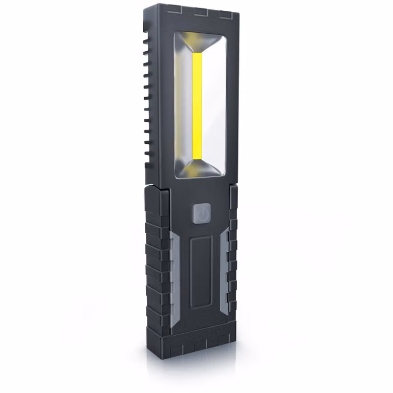 BEARWARE Lampada da officina a LED, lampada da lavoro, luce da lavoro, torcia, lampada a mano, a batteria, 200 lumen, con LED laterale, supporto, gancio e base magnetica, per l'officina domestica dell'auto