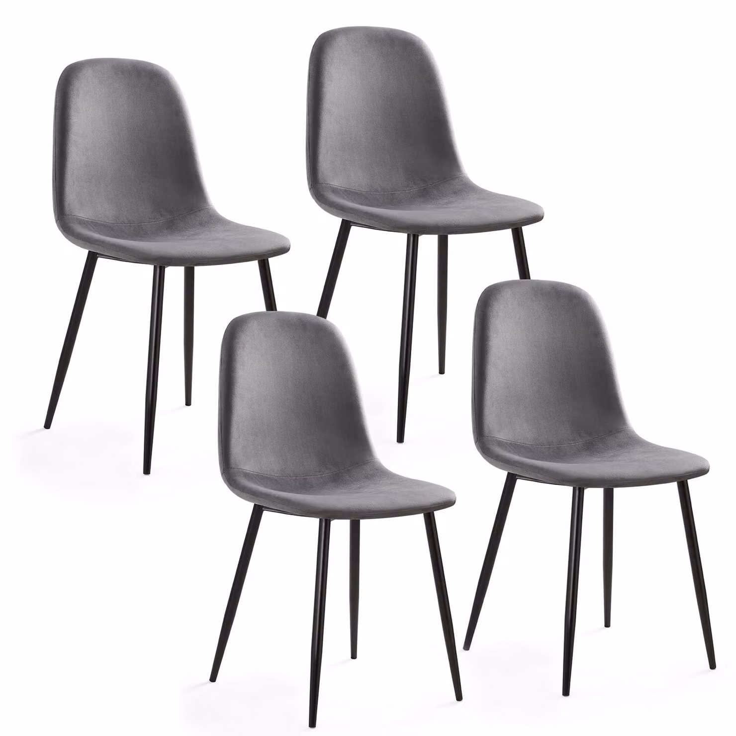 Set di 4 sedie da pranzo, in velluto, con gambe in metallo, colore grigio