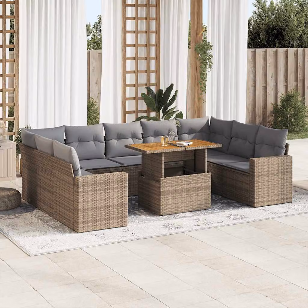 Maison Exclusive - Set Divano da Giardino 10 pz con Cuscini Beige in Polyrattan