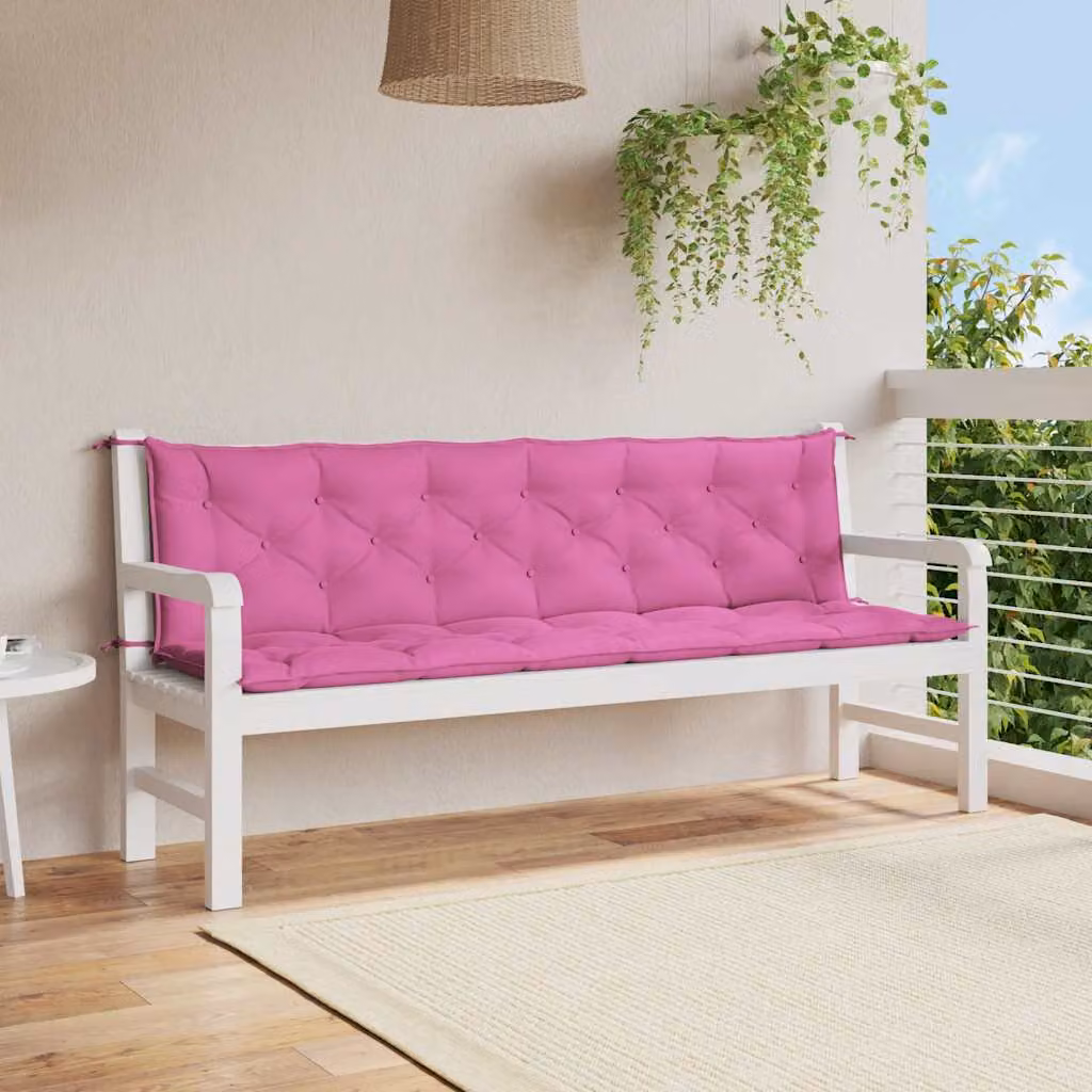 Set di 2 cuscini per panca da giardino vidaXL in tessuto rosa, impermeabili e resistenti ai raggi UV, L 200 cm x P 50 cm x H 7 cm
