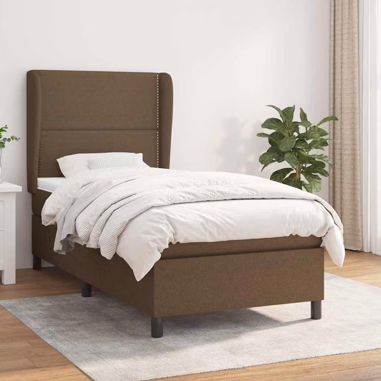 vidaXL Giroletto a Molle con Materasso Ibrido in Tessuto Marrone e Bianco L/P/H: 203 x 93 x 128 cm