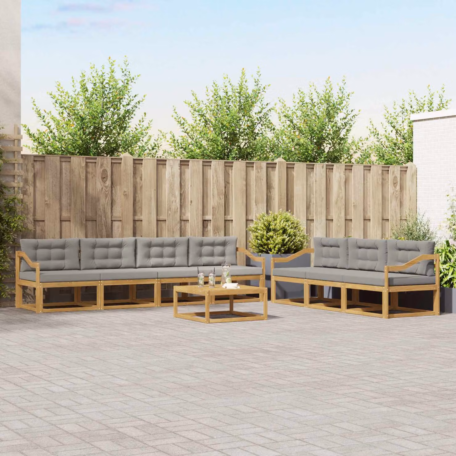 vidaXL Set di divani da esterno a forma di U composto da 7 pezzi in legno di acacia, Bianco e Grigio