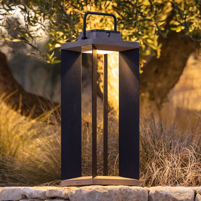 Les Jardins Lanterna solare Teckalu, alluminio nero, 65,5 cm dimmerabile, Alluminio, Lampade solari