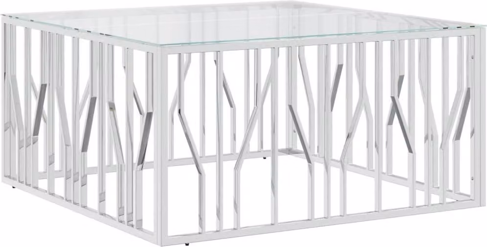 Tavolino da Salotto 100x100x50 cm in Acciaio Inox e Vetro
