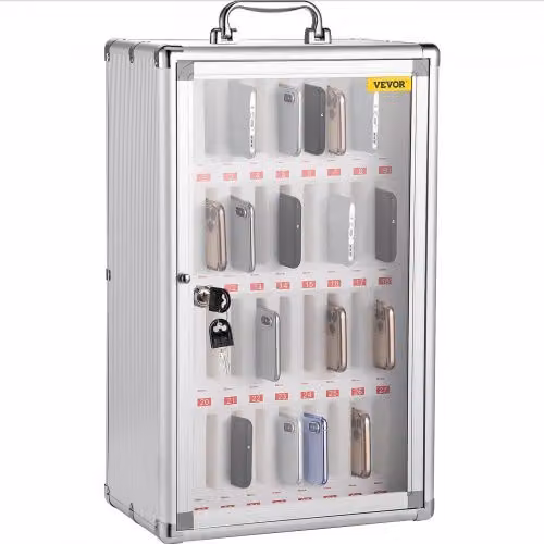 Armadietto Portaoggetti VEVOR per Cellulari con 36 Slot, Trasparente e Argento, in Metallo e Acrilico con Serratura di Sicurezza e Maniglie per Ufficio e Aula