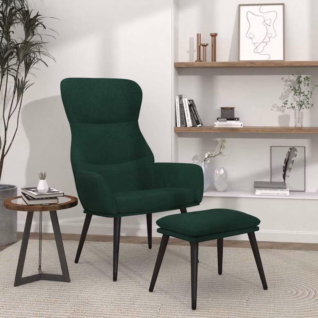 vidaXL Poltrona Relax con Poggiapiedi Verde in Tessuto e Struttura in Metallo