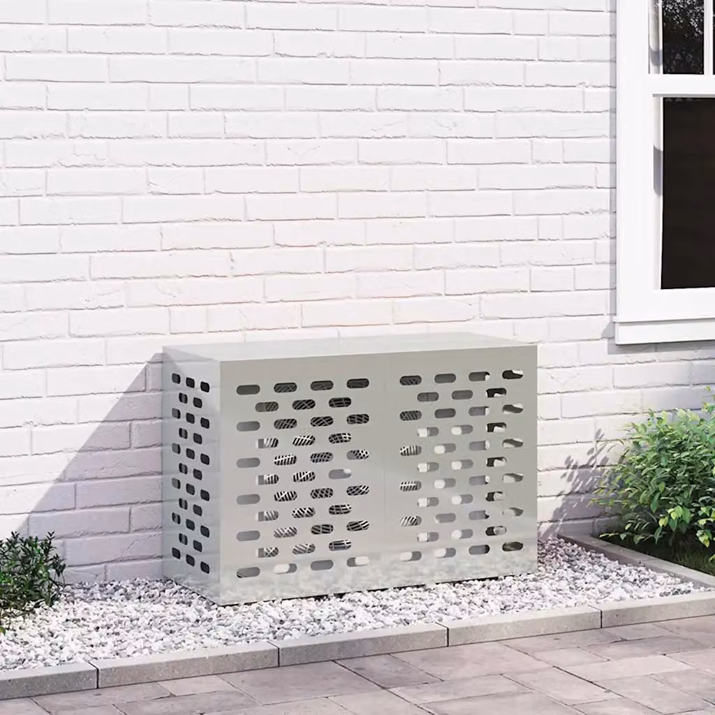 Copertura per condizionatore d'aria vidaXL in acciaio galvanizzato, Argento, L 90 x P 40 x H 60 cm
