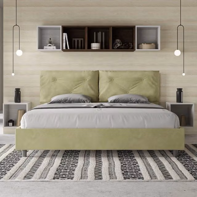 Letto matrimoniale king size con contenitore Appia Large Ityhome imbottito in microfibra colore tè verde L 190 x P 210 cm