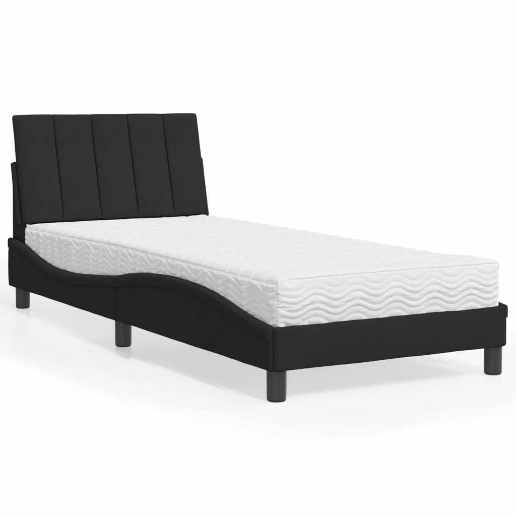 Letto con Materasso Hanko vidaXL in Velluto Nero L 80 cm x P 200 cm