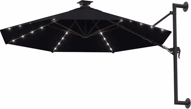 Ombrellone da giardino a parete con LED DESIGN IN, diametro 300 cm, colore nero e struttura in metallo con copertura in poliestere