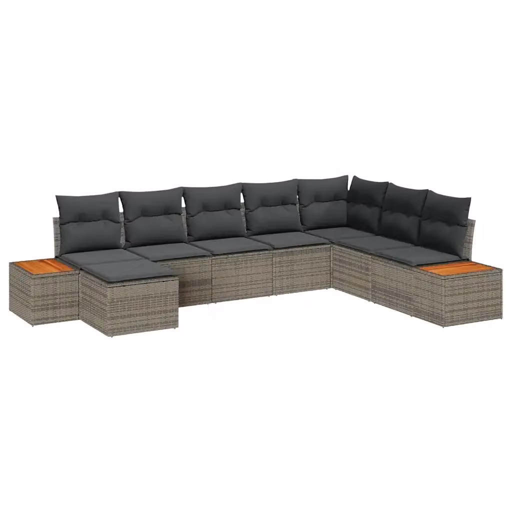 vidaXL Set Divano da Giardino a L in Polyrattan Grigio con 9 Pezzi e Cuscini – 2