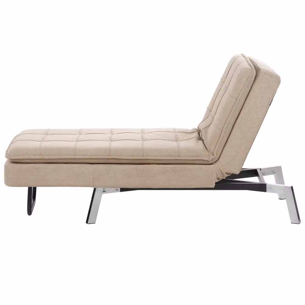 Chaise longue BELIANI in tessuto beige con schienale regolabile e poggiatesta, design modern glamour, L: 179 cm, P: 76 cm, H: 93 cm – 2