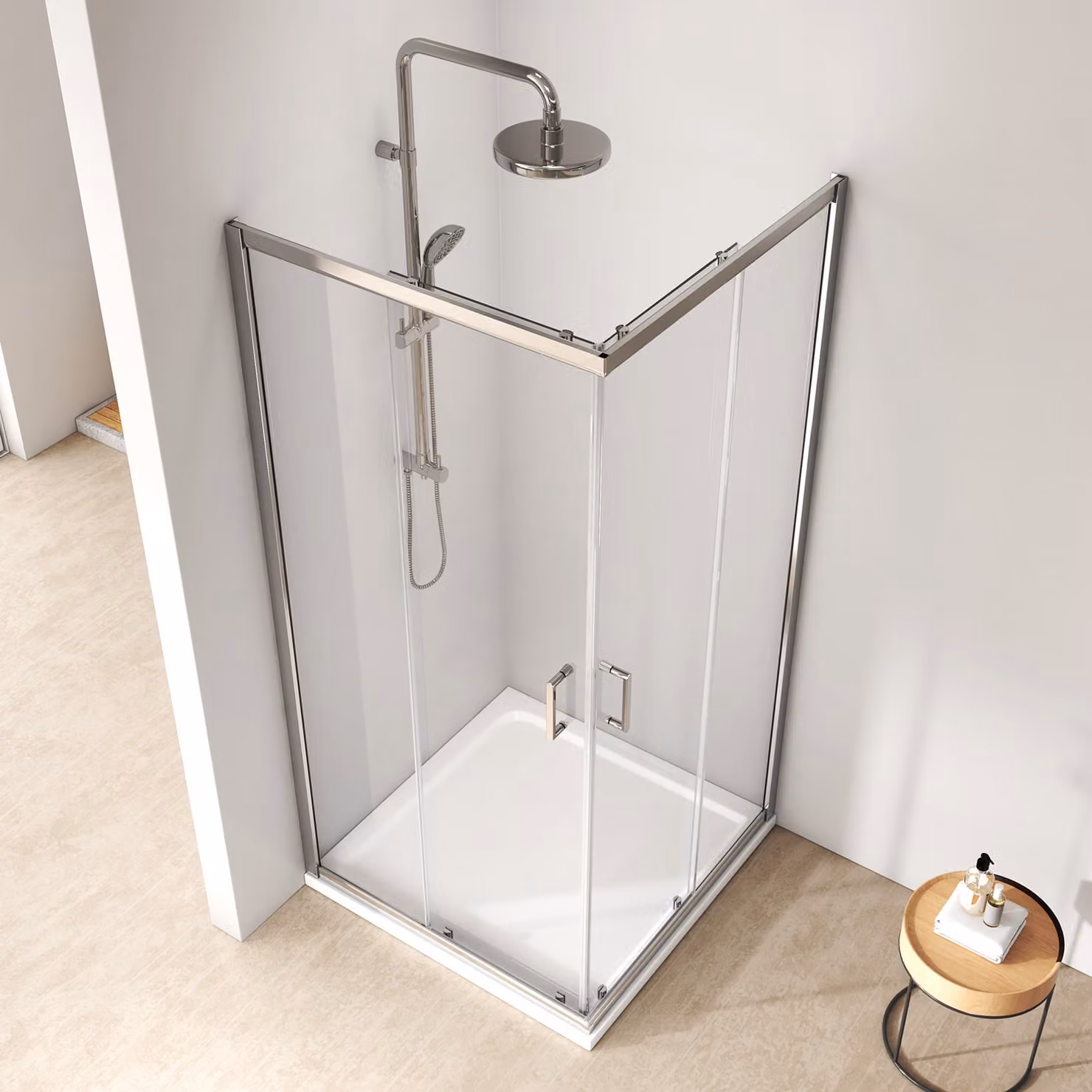 Cabina doccia con porta scorrevole EMKE 90x90x195 cm, ingresso angolare, doppia porta doccia, parete doccia in vetro ESG Nano
