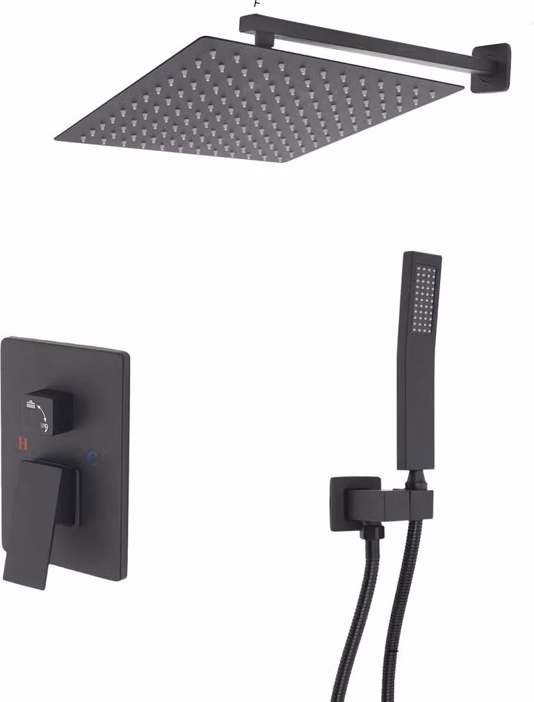 Set doccia a pioggia a parete, soffione a pioggia da 30 cm, doccetta, montaggio a parete, nero