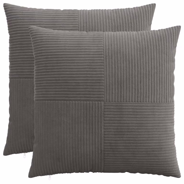 Set di 2 federe vidaXL ALMELO in velluto a coste grigio scuro, L 65 cm x P 65 cm