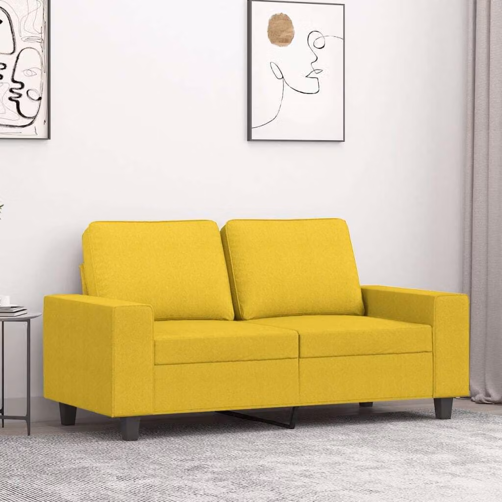 Divano a due posti, colore giallo chiaro, 120 cm, rivestito in tessuto