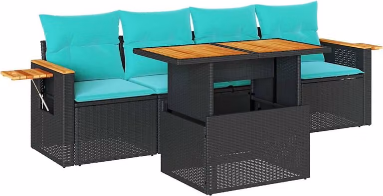 Set Divani da Giardino 5 pz con Cuscini in Polyrattan Nero