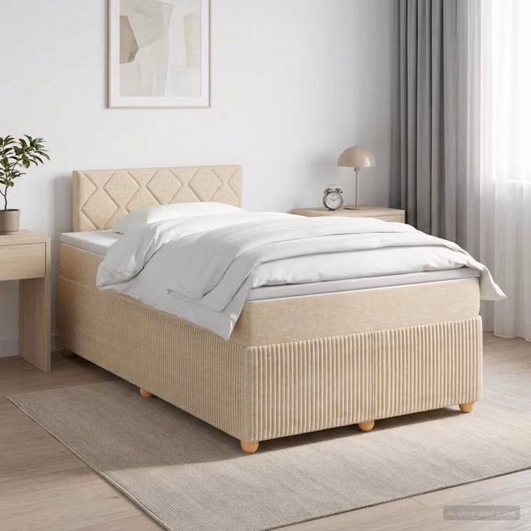 Letto box spring con materasso vidaXL in tessuto beige e bianco, con molle a sacco, L 120 x P 200 cm