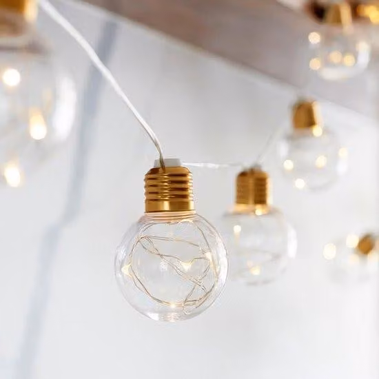 Catena luminosa per feste con micro-filo a LED - Luce bianca calda - Alimentazione a batteria - Timer - Decorazioni a forma di palline