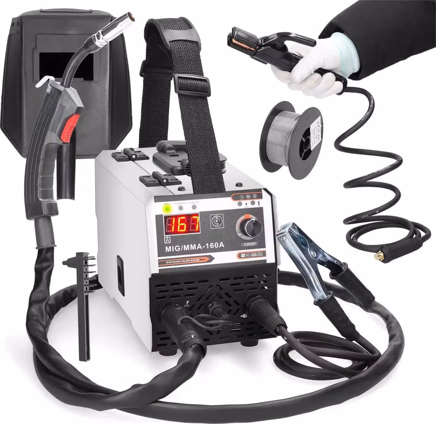 Saldatrice MIG MMA - MIG MMA-160A Inverter - 220V IGBT - 2in1 MIG/Ad arco - Senza gas con alimentatore di filo - Saldatura ad arco DC