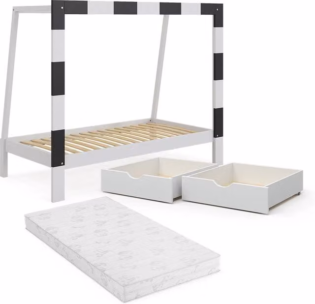 Letto per bambini Football goal Bianco 178 x 142.5 cm con cassetto e materasso Vitalispa