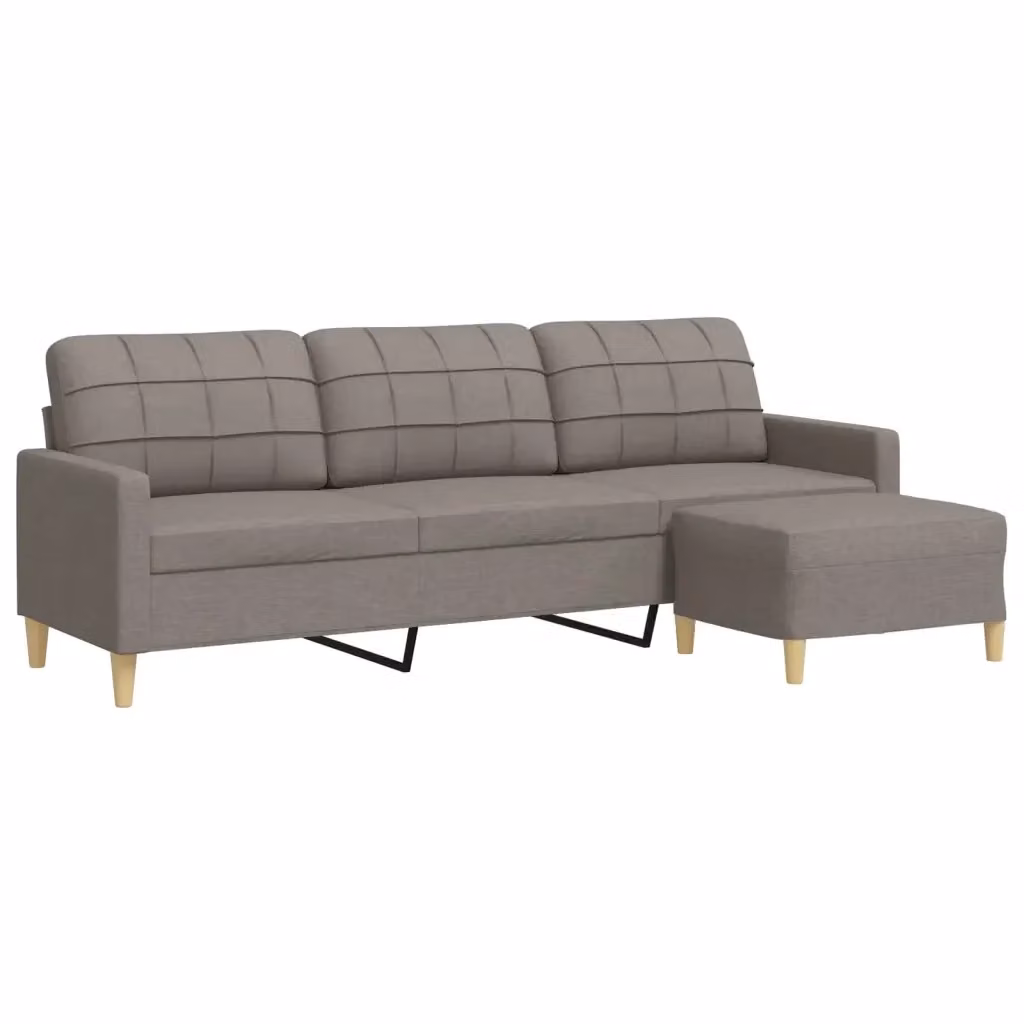 Divano a 3 posti moderno vidaXL con poggiapiedi coordinato in tessuto beige o grigio con struttura in metallo L: 226 cm, P: 80 cm, H: 77 cm – 2