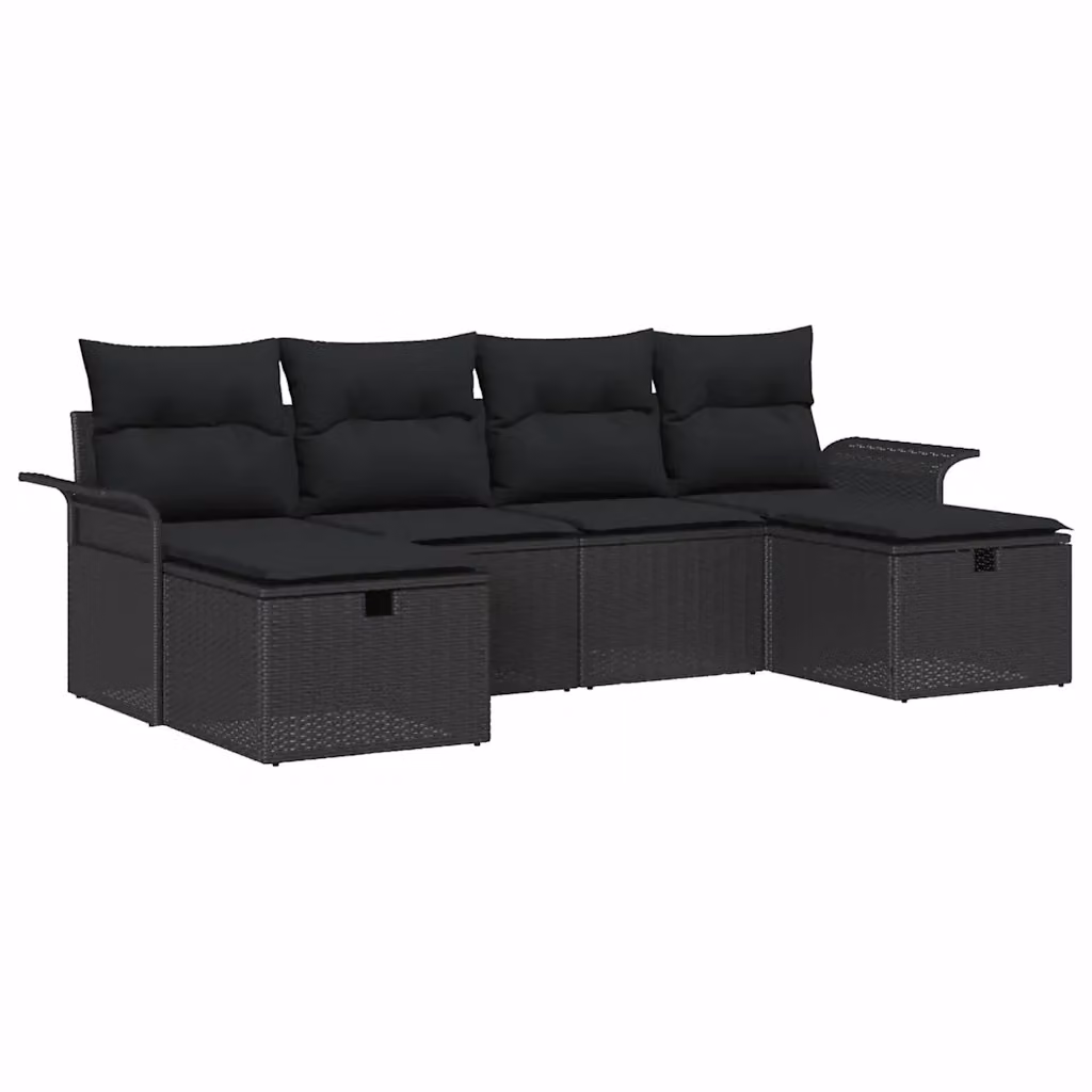 Set Divano da Giardino a L vidaXL in Polyrattan Nero con Cuscini e Tavolino da Esterno 6 Pezzi – 2