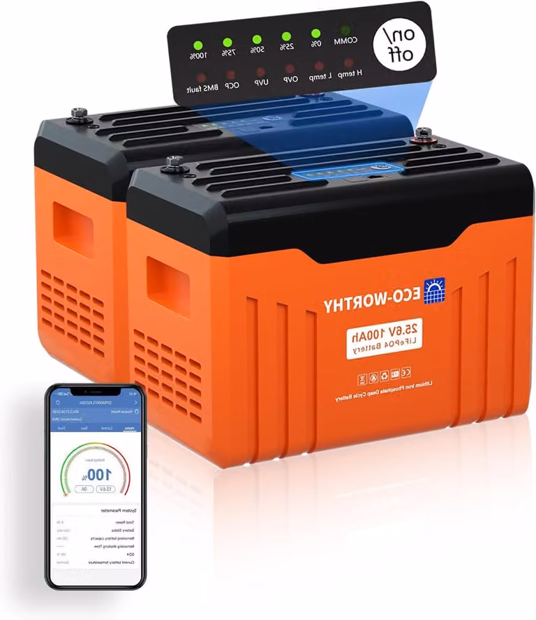 Batteria LiFePO4 da 24V 100Ah - Batteria al litio - Accumulo di energia - Batteria per pannelli solari - Batteria per camper - Monitoraggio Bluetooth