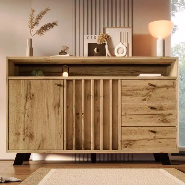 Cassettiera Credenza 3 Cassetti 2 Ante Rovere Scuro Soggiorno ¨C MINIMAL ¨C 120x40x85
