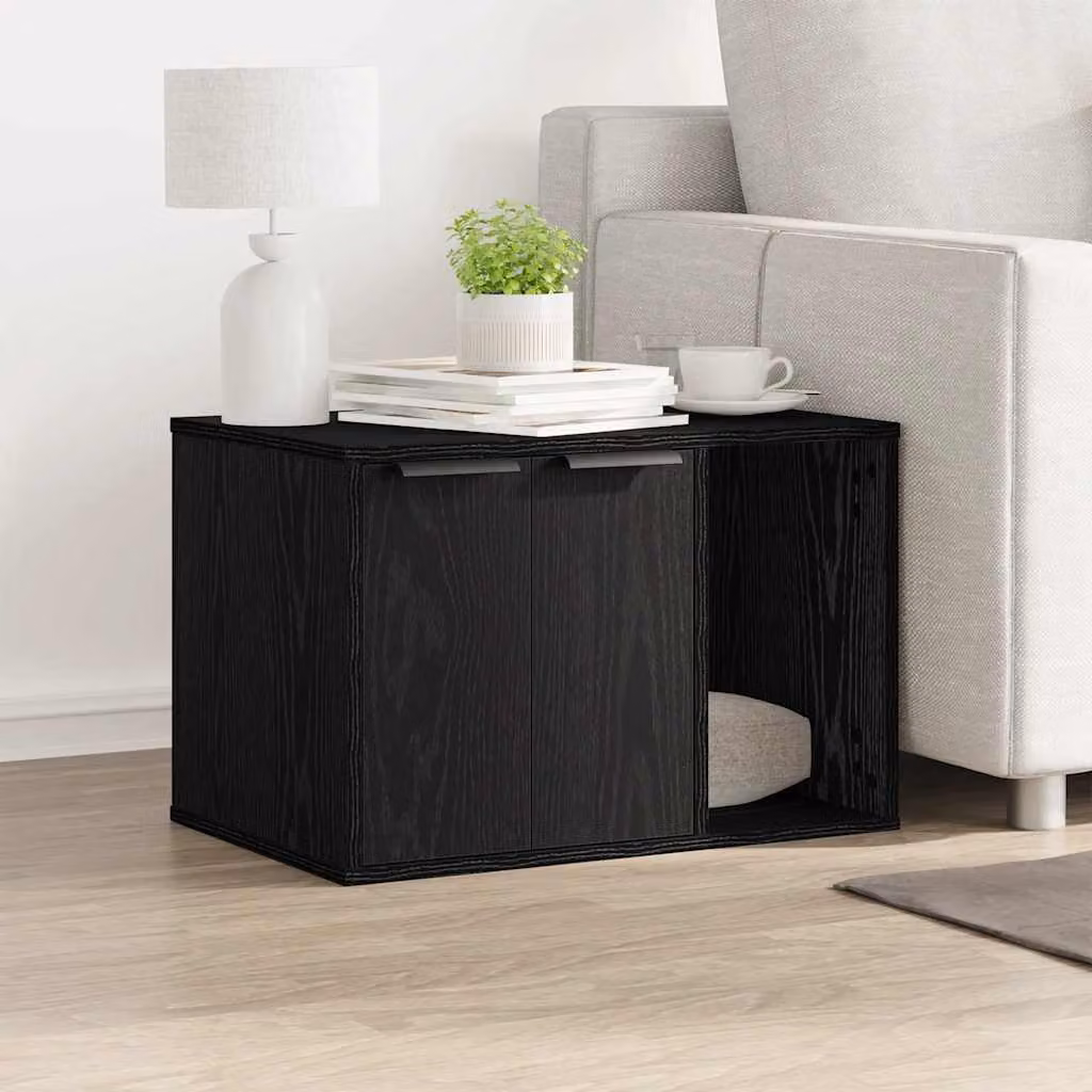vidaXL Lettiera per gatti moderna in legno ingegnerizzato, colore rovere nero, L 60 cm x P 40 cm x H 40 cm
