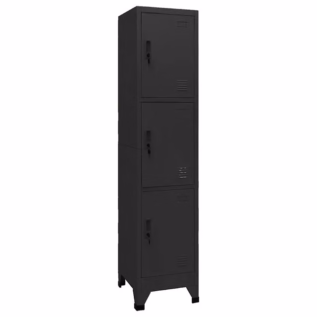 Armadio a schedario moderno 38 x 45 x 180 cm con ante con serratura in acciaio nero 02_0046997