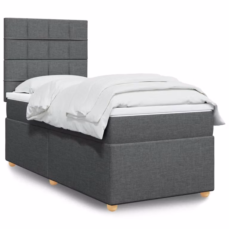 vidaXL Giroletto a Molle Ibrido con Materasso in Tessuto Grigio e Bianco L/P/H: 200 x 100 x 150,5 cm