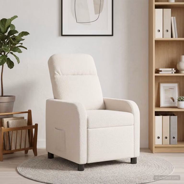 vidaXL Poltrona reclinabile moderna in tessuto bouclé beige e bianco con braccioli