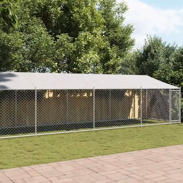 Gabbia per cani VIDAXL in acciaio zincato con tetto e porta, colore grigio, L 10 m x P 2 m x H 2 m – 1