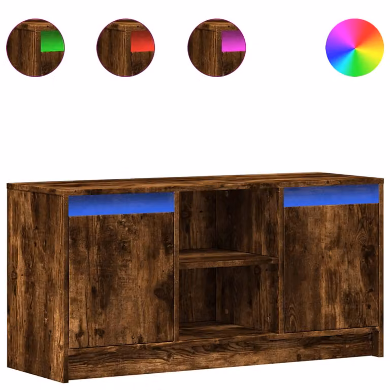 Mobile Porta TV con LED Rovere Fumo 100x34x50 cm in Truciolato