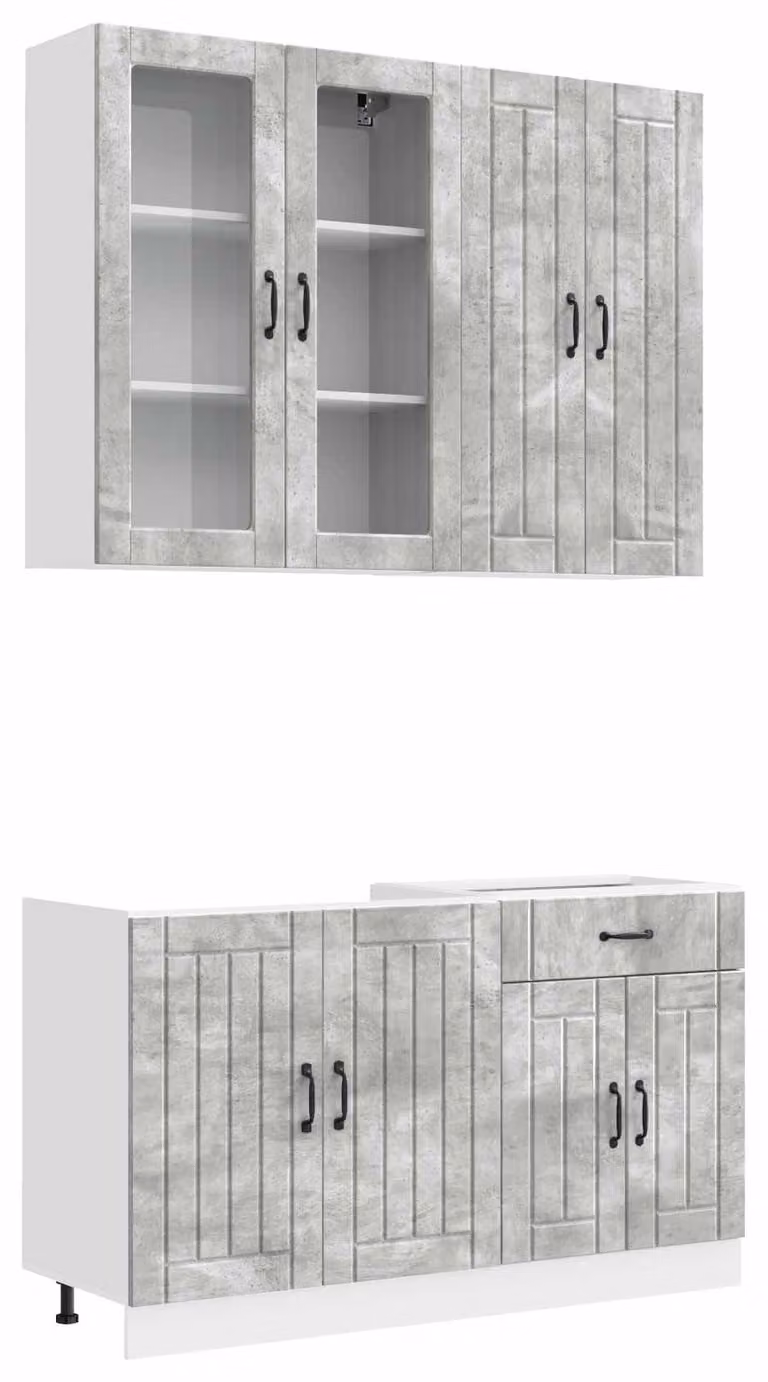 Set cucina LUCCA, 4 pezzi, grigio cemento, legno ingegnerizzato