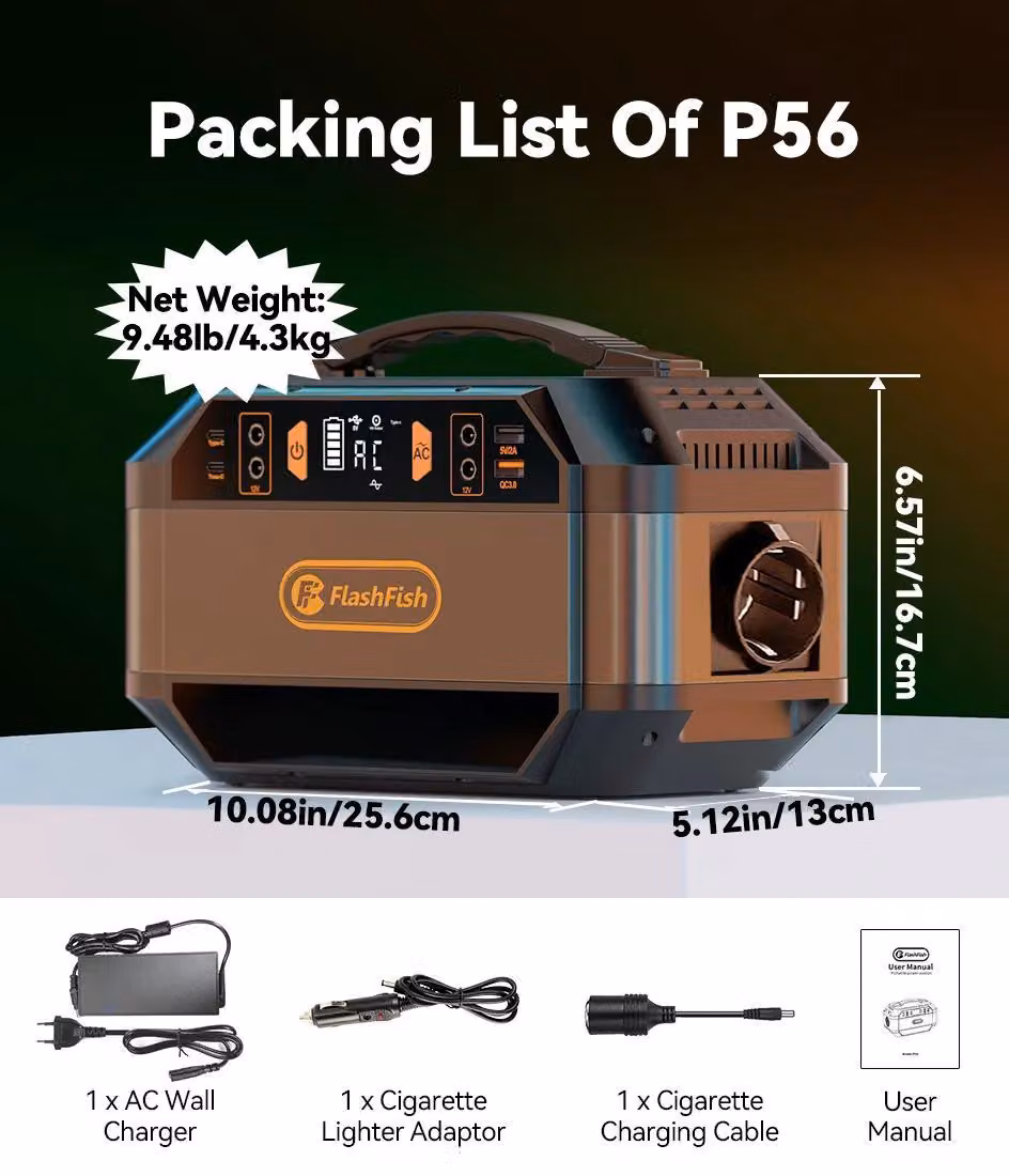 Generatore solare portatile - P56 230 V - Capacità 288,6 Wh - Potenza di picco 600 W - Uscita 230 V CA - Batteria agli ioni di litio 78.000 mAh 3,7 V - Alimentazione di emergenza e campeggio