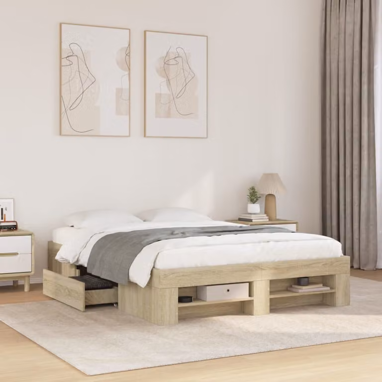 Giroletto senza materasso vidaXL in legno Rovere Sonoma L: 140 cm, P: 190 cm