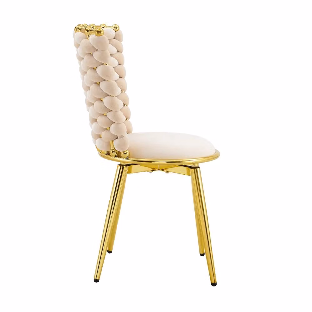 Set di 2 sedie da pranzo Minimal in velluto beige con gambe in metallo oro design moderno per sala da pranzo e soggiorno – 2