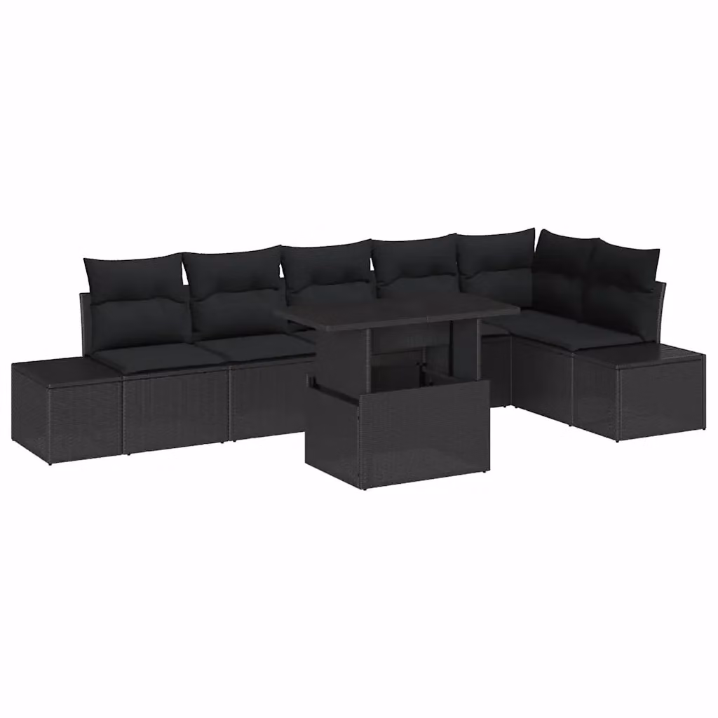 Set Divano da Giardino vidaXL 7 Pezzi a Forma di L in Polyrattan Nero con Tavolino e Contenitore per Cuscini – 2