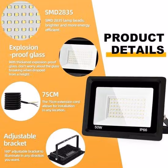 Illuminazione a LED, 10.000 lumen, resistente all'acqua (grado di protezione IP66), 6000K, ideale per giardino, terrazza e garage