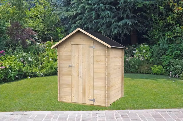 Casetta Bh16 Marcella Alce in legno marrone e grigio con porta singola e tetto a capanna L: 146 cm, P: 130 cm, H: 185 cm – 1