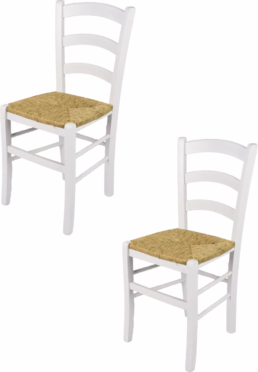 t m c s Tommychairs - Set di 2 sedie VENEZIA per cucina e sala da pranzo, struttura robusta in legno di faggio laccato nel colore bianco (opaco) e sedile in paglia