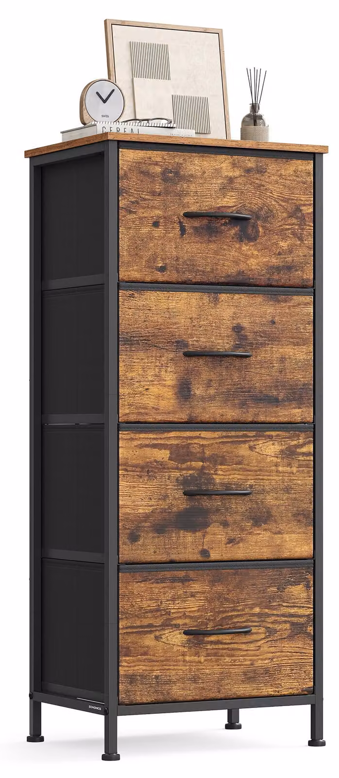 SONGMICS, cassettiera, mobiletto contenitore, 4 cassetti, acciaio, design moderno