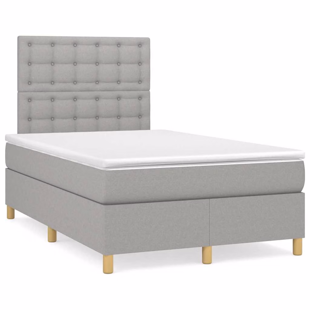 vidaXL Giroletto a Molle Ibrido con Materasso in Tessuto Grigio e Bianco L/P/H: 120 x 200 x 40 cm