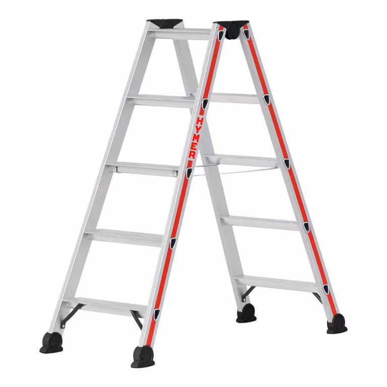 Scaletta Hymer, accesso bilaterale, 2x5 gradini, altezza di abbassamento 1,15 m, altezza di sbraccio 2,65 m, peso 5,5 kg