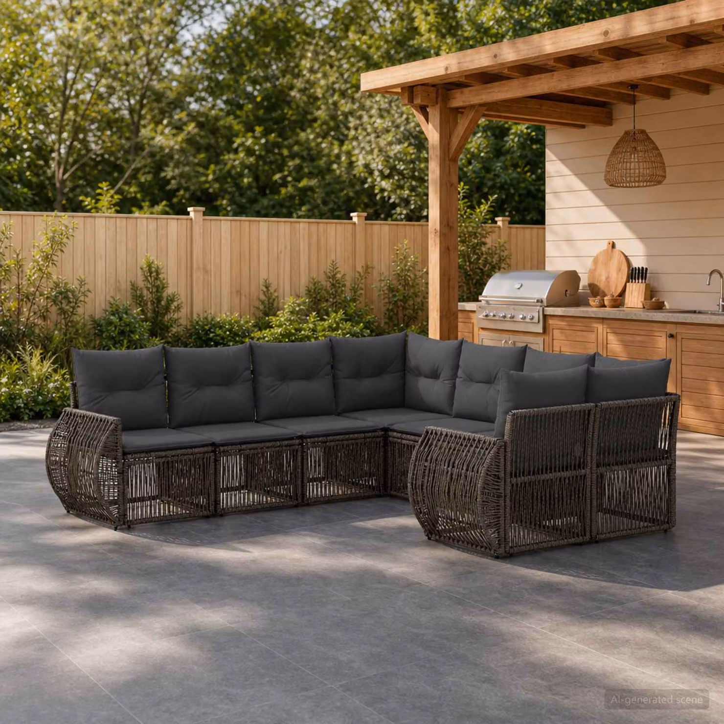 Set Divano da Giardino vidaXL 8 posti a L in Polyrattan Grigio con Cuscini Imbottiti e Struttura in Acciaio