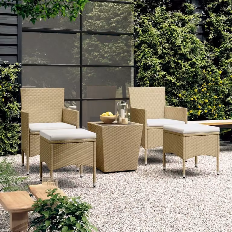 Maison Exclusive - Set da giardino e da bistrot da 5 pezzi in rattan sintetico e vetro temperato, beige
