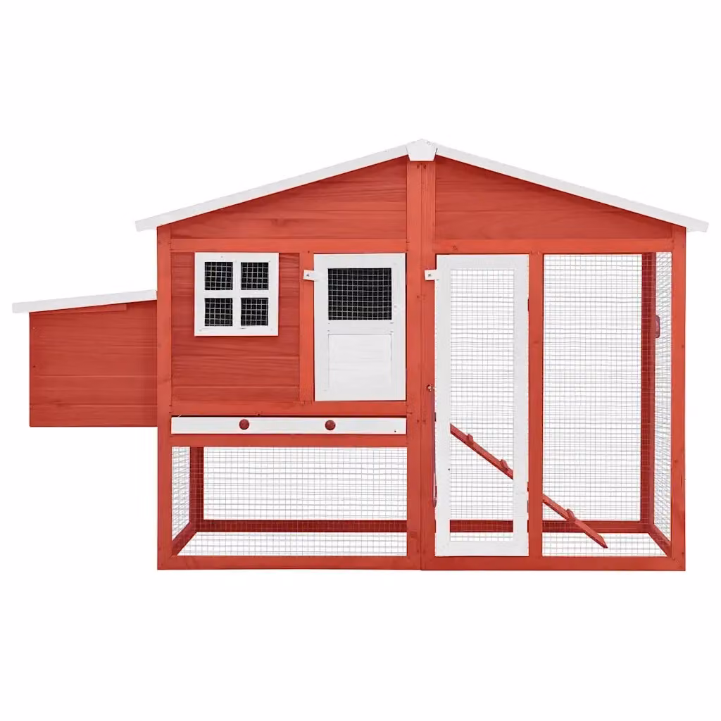 Pollaio con Casetta Nidificazione vidaXL in Legno di Abete e Metallo, Rosso e Bianco – 2