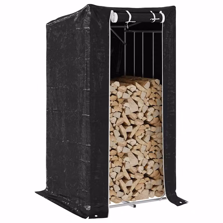 vidaXL Rastrelliera per Legna con Copertura Antipioggia in Metallo e Plastica, Nero, L/P/H: 100 x 100 x 200 cm